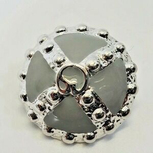 St. John Replacement Button Round Gold Plate Silver Gray Enamel 22mm Designer